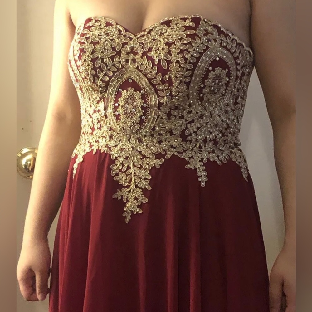 Prom/Quinceañera Chiffon Dress Red And Gold (Brand New, Tried On For Photos)